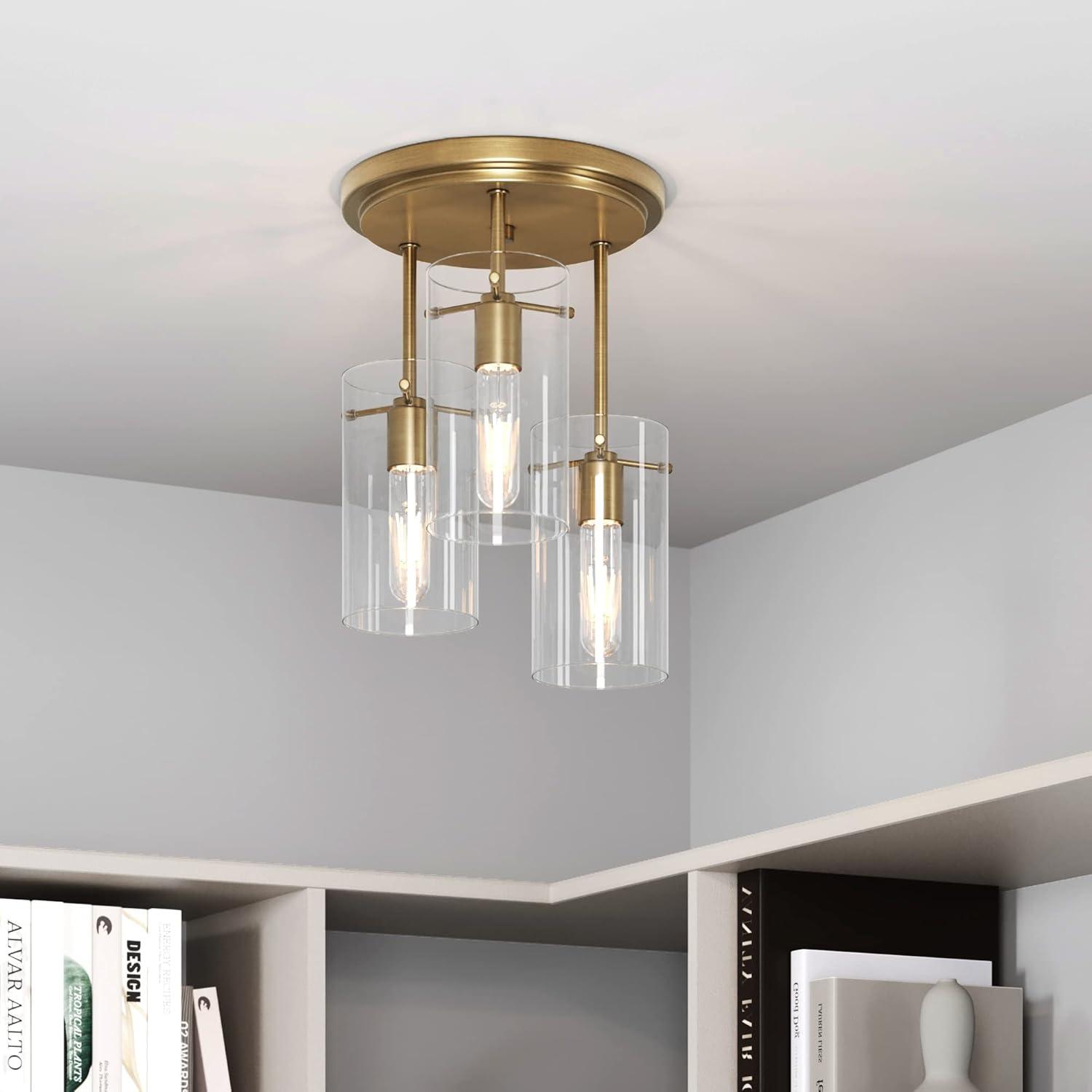 Ophelia 15" Gold Modern Farmhouse Ceiling Light with Clear Glass Shades