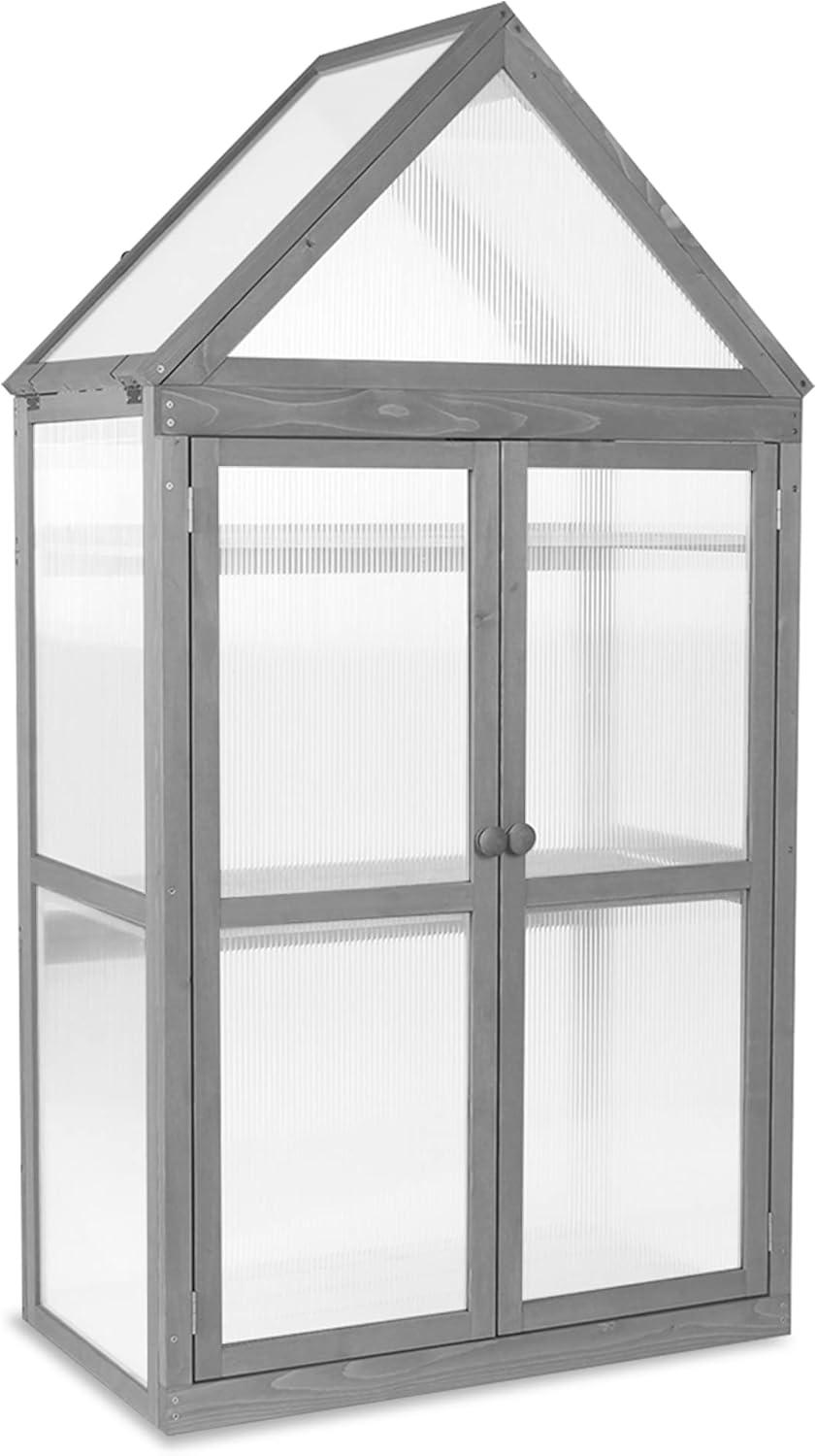 18.3" W x 29.9" D Wooden Greenhouse Cold Frame，Garden Raised Flower Planter Shelf