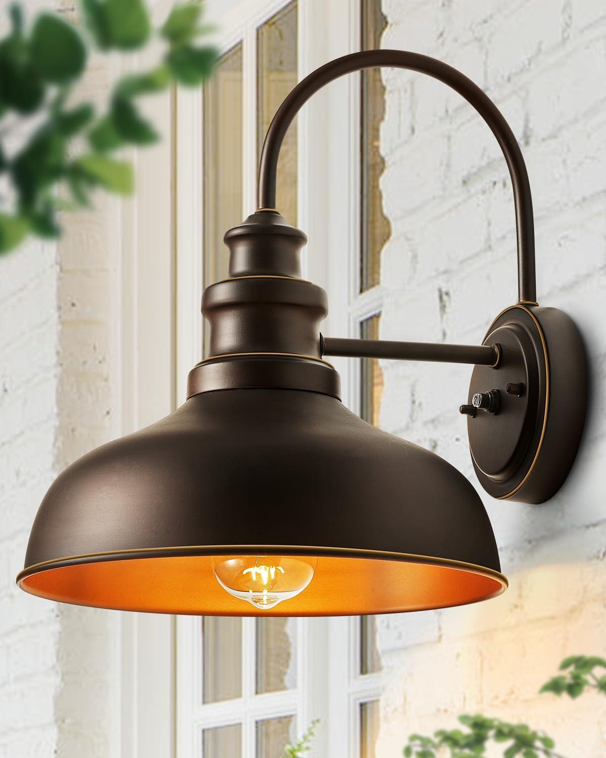 VIANIS Dusk to Dawn Barn Lights, 2 Pack Brown Gooseneck Outdoor Light Fixture, Farmhouse Outdoor Wall Lights for House, Porch, Entryway, Garage