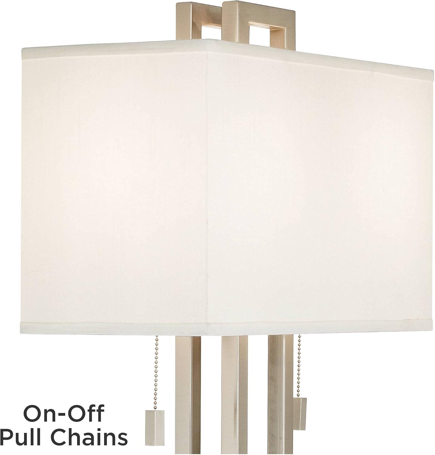 Possini Euro Design Modern Table Lamp 30" Tall Brushed Nickel Metal White Fabric Rectangular Shade for Bedroom Living Room House Bedside Nightstand