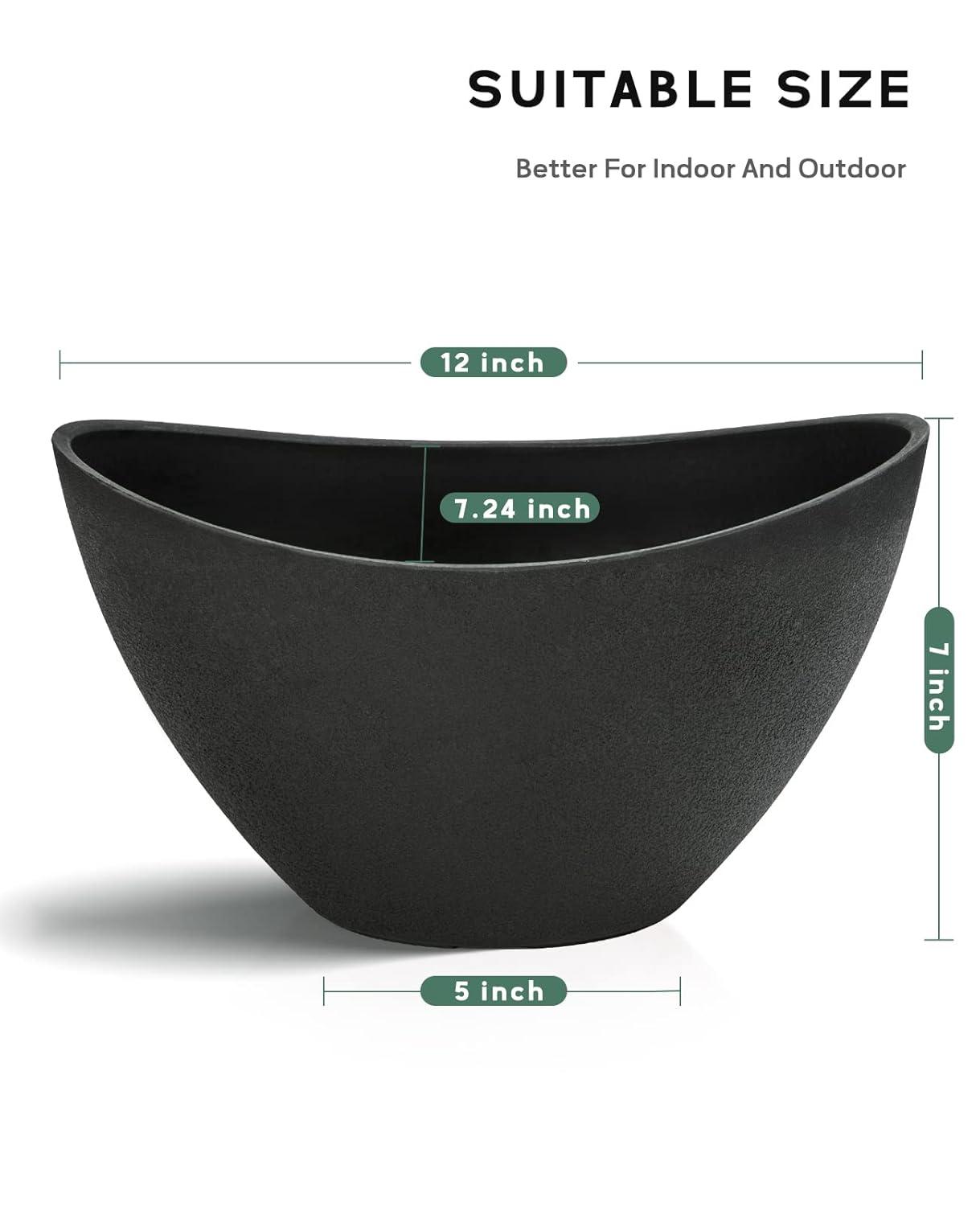 LaDoVita Plant Pots with Drainage Holes, 12 Inch Large Planters for Indoor Plants, Plastic Flower Pots Outdoor, Set of 2 Pack, Frosted Black