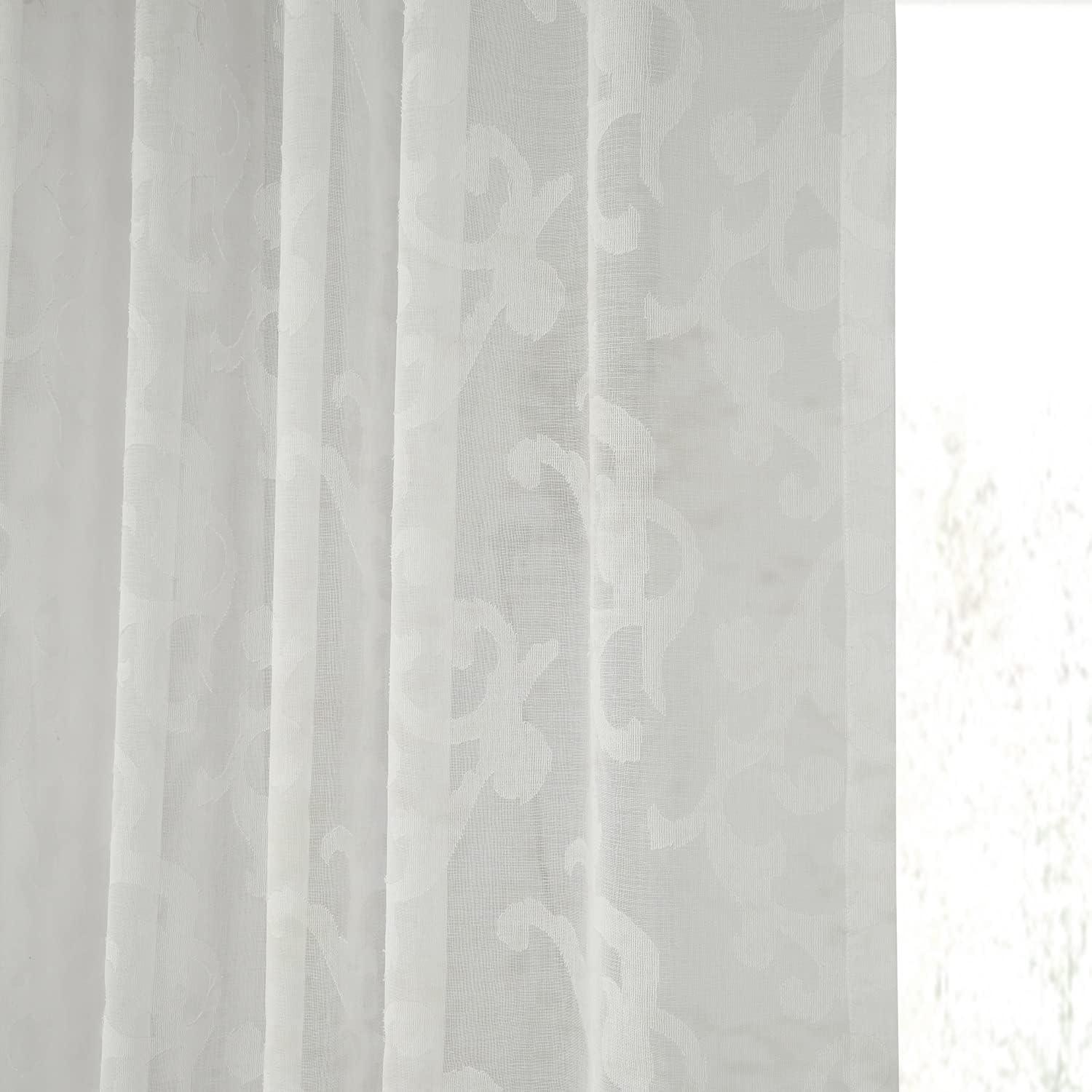 White Sheer Linen Patterned 50" x 84" Curtain Panel