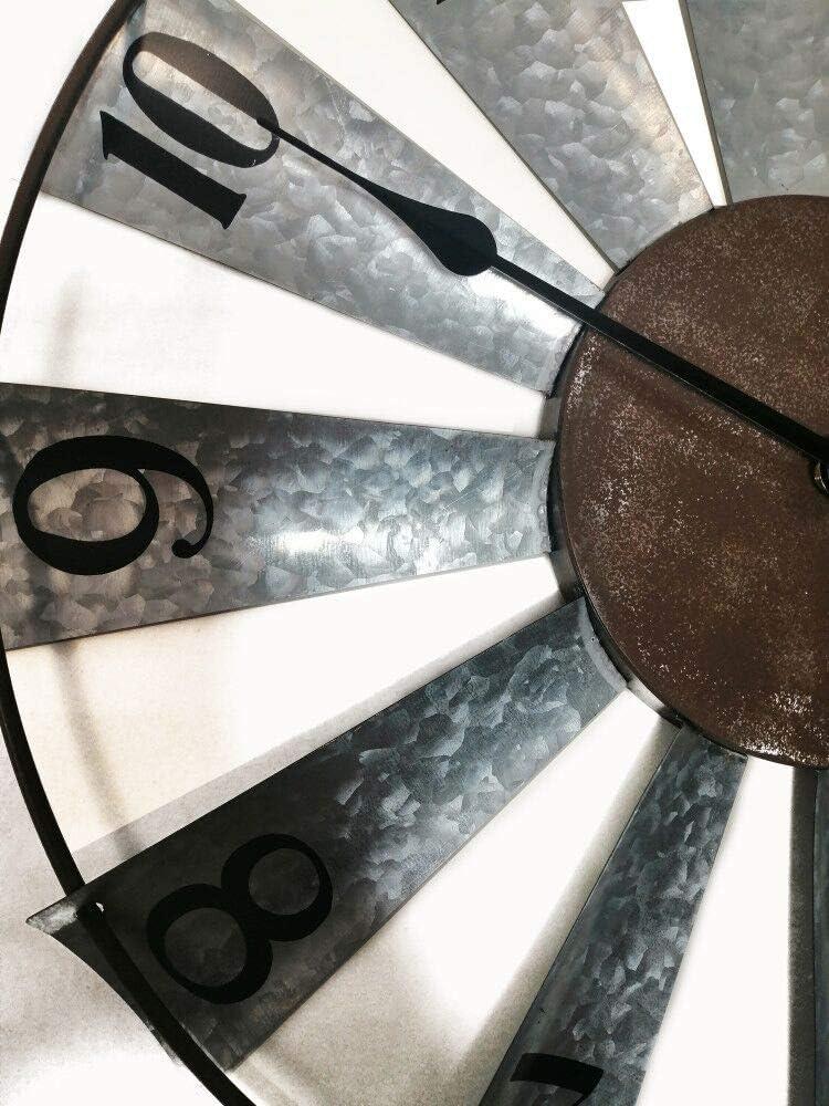 24" Large Farmhouse Decor Wall Clocks Metal Windmill Time Piece Galvanized Silver Analog