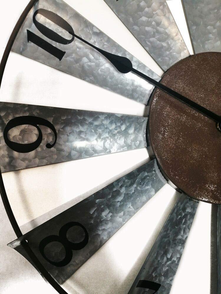 24" Large Farmhouse Decor Wall Clocks Metal Windmill Time Piece Galvanized Silver Analog