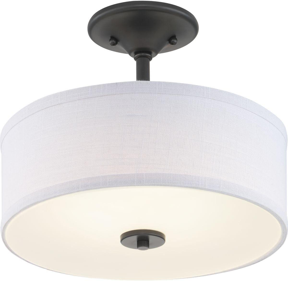 Progress Lighting Inspire 1-Light LED Semi-Flush Mount in Graphite with Summer Linen Shade