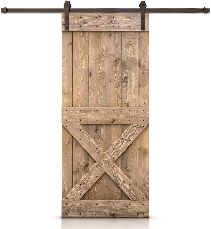 Ocean Blue Knotty Pine Wood Sliding Barn Door with Oil-Rubbed Bronze Hardware