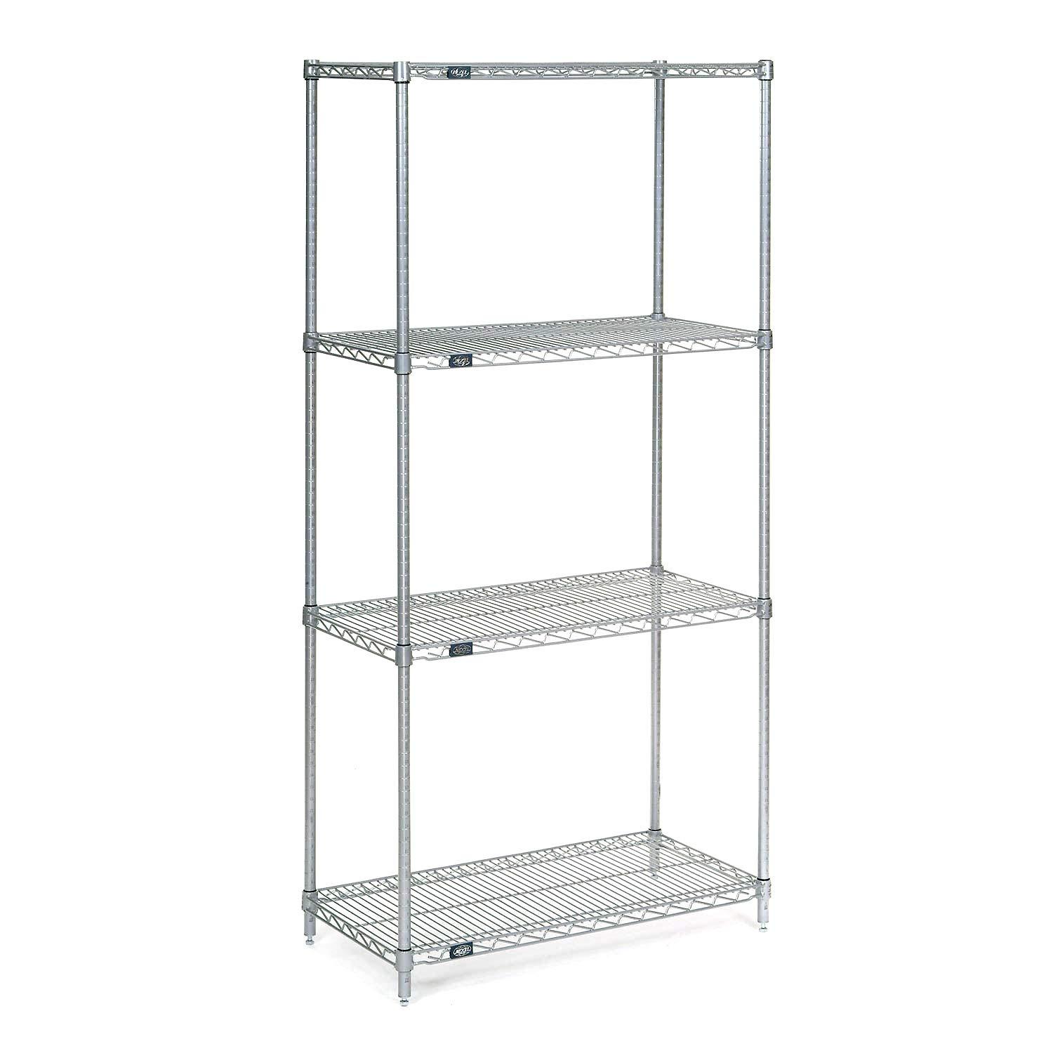Nexel VP24487NC 24 x 48 x 74 in. 4 Tier Economy Wire Shelving Starter Unit, Nickel Chrome