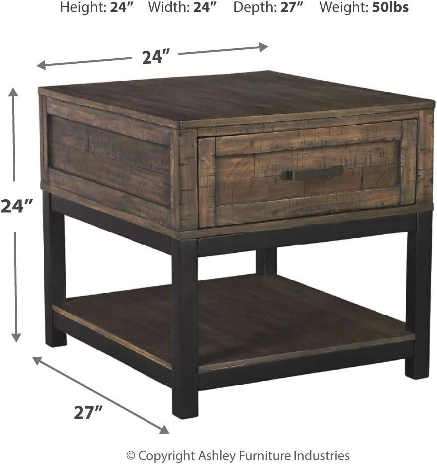 Rustic Brown and Black Rectangular Wood End Table with Storage