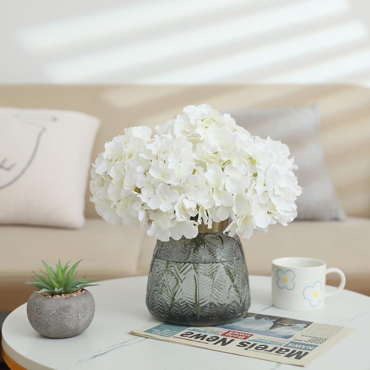 AVIVIHO Hydrangea Artificial Flowers Realistic White Fake Hydrangeas Silk Flowers with Stems Pack of 10 for Spring Mother's Day Easter Gifts Wedding Floral Bouquet Home Decor Party Decoration