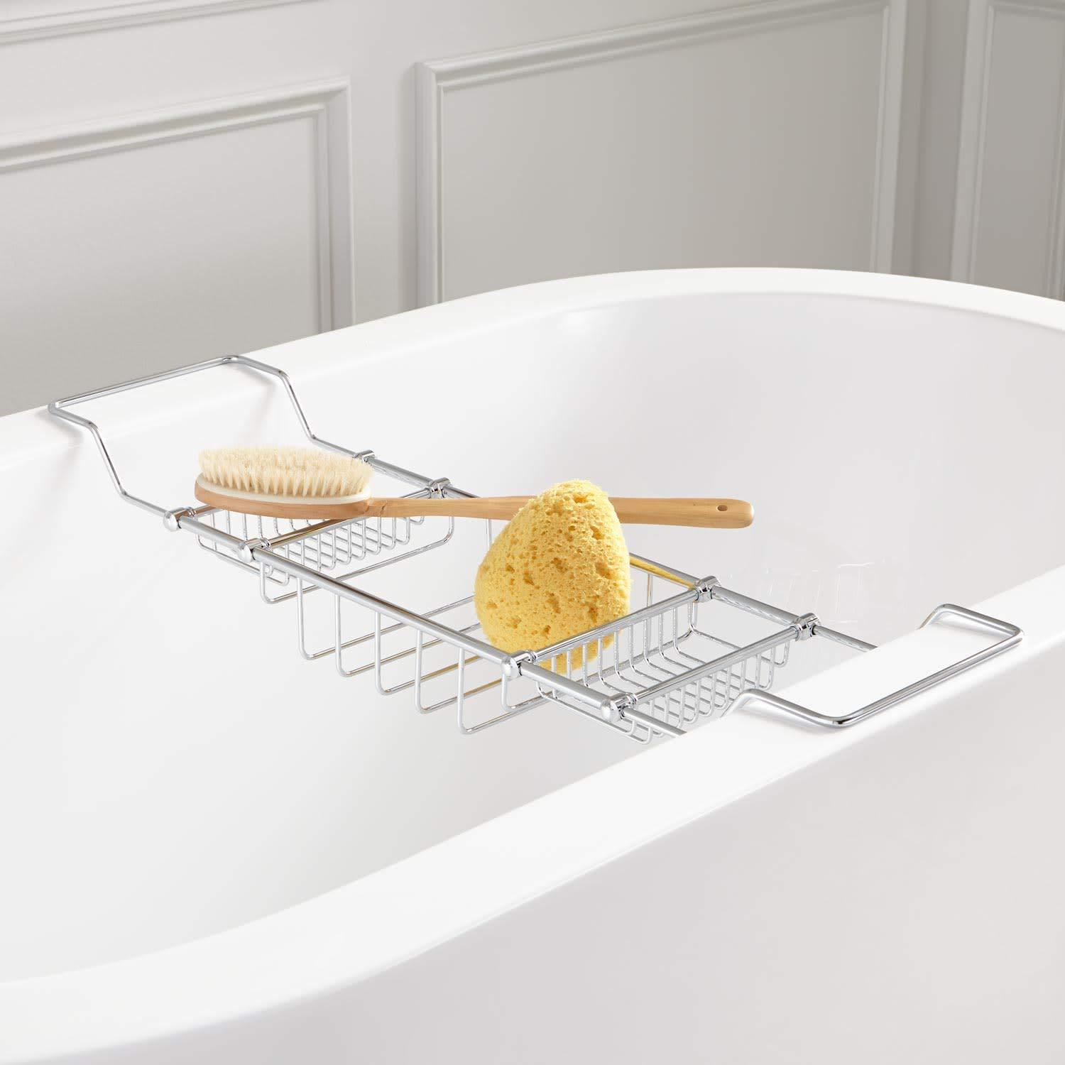 Adjustable Chrome Brass Freestanding Bathtub Caddy