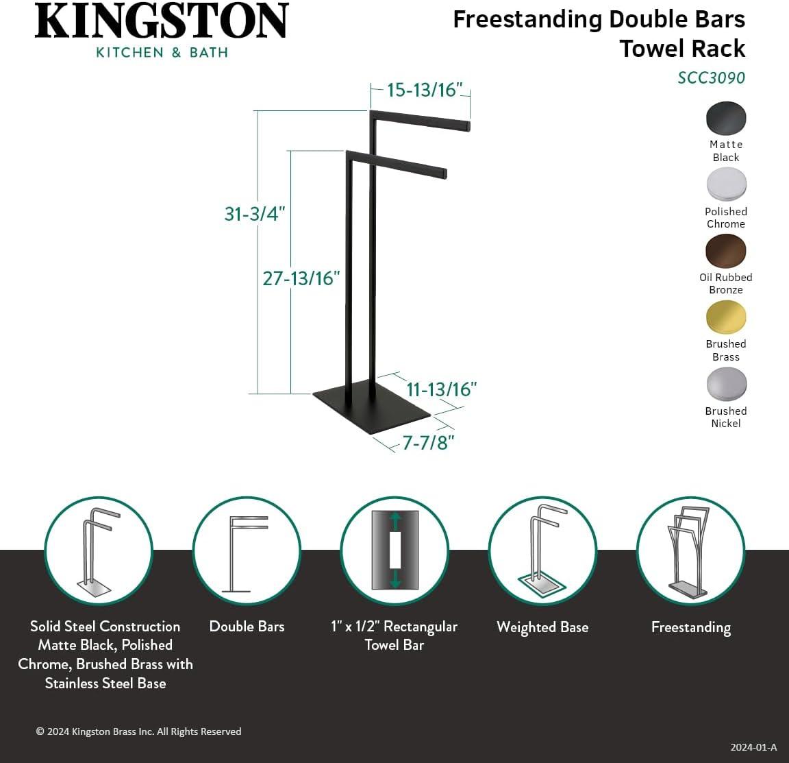 Brushed Brass Dual Freestanding Towel Rack with Weighted Base