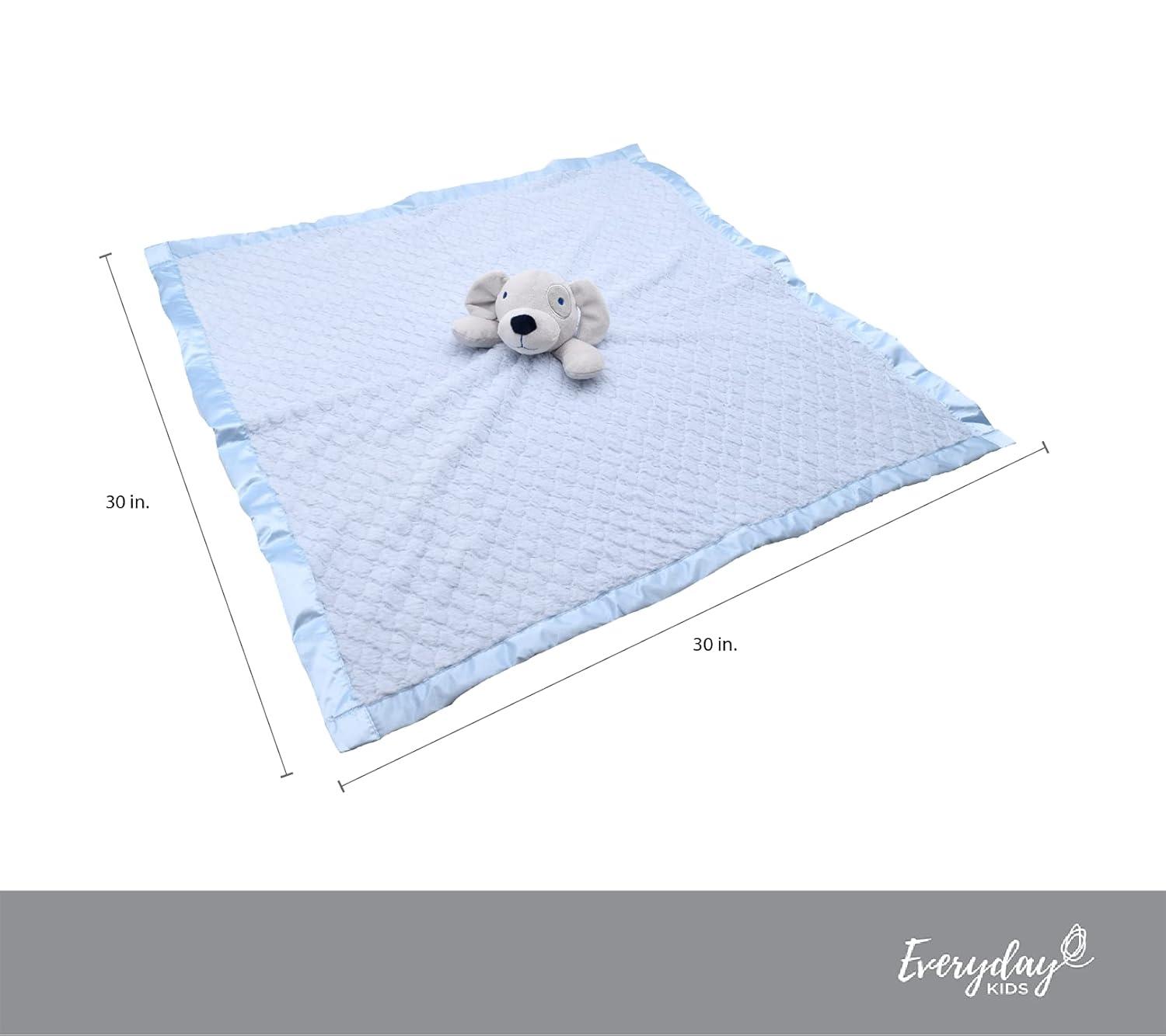EVERYDAY KIDS Large Lovey Baby Security Blanket Sweet Dog Stuffed Animal on 30” Blue Snuggle Baby Blanket; Fluffy Fleece with Attached Plush Toy