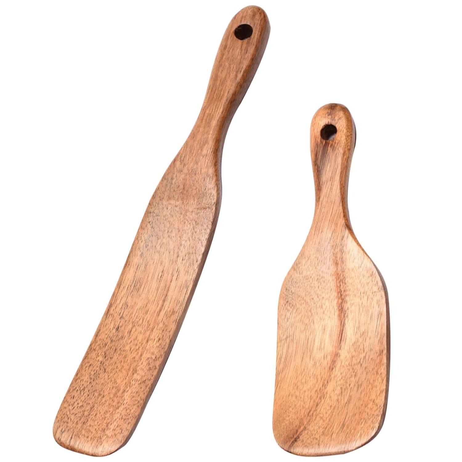 Wooden Kitchen Utensils Set of 2, Wooden Utensils for Cooking, stirring, Mixing, Serving