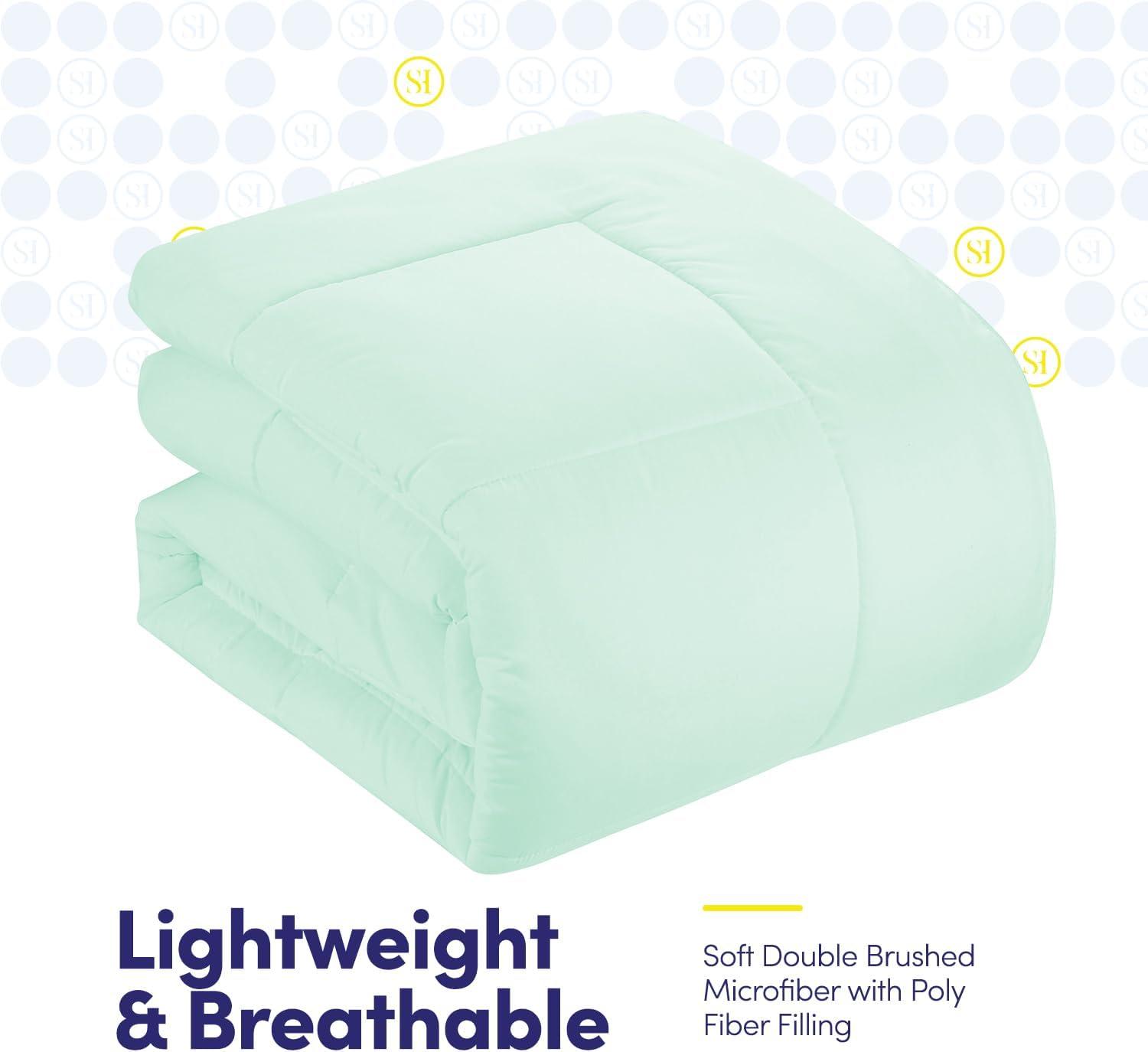 Bed-in-A-Bag Solid Color Comforter & Sheet Set Soft All Season Bedding, Twin, Mint