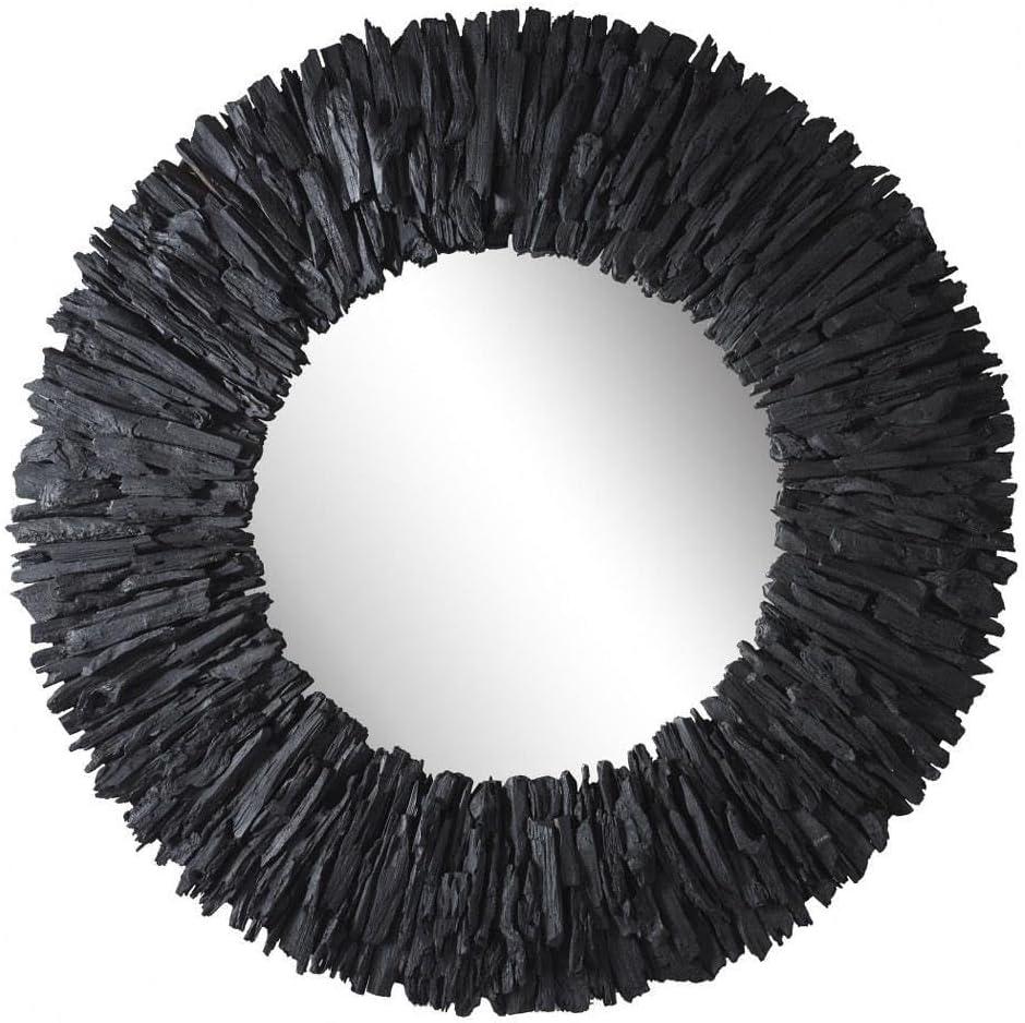 Black Teak Branch Round Wood Mirror, 39 Inches