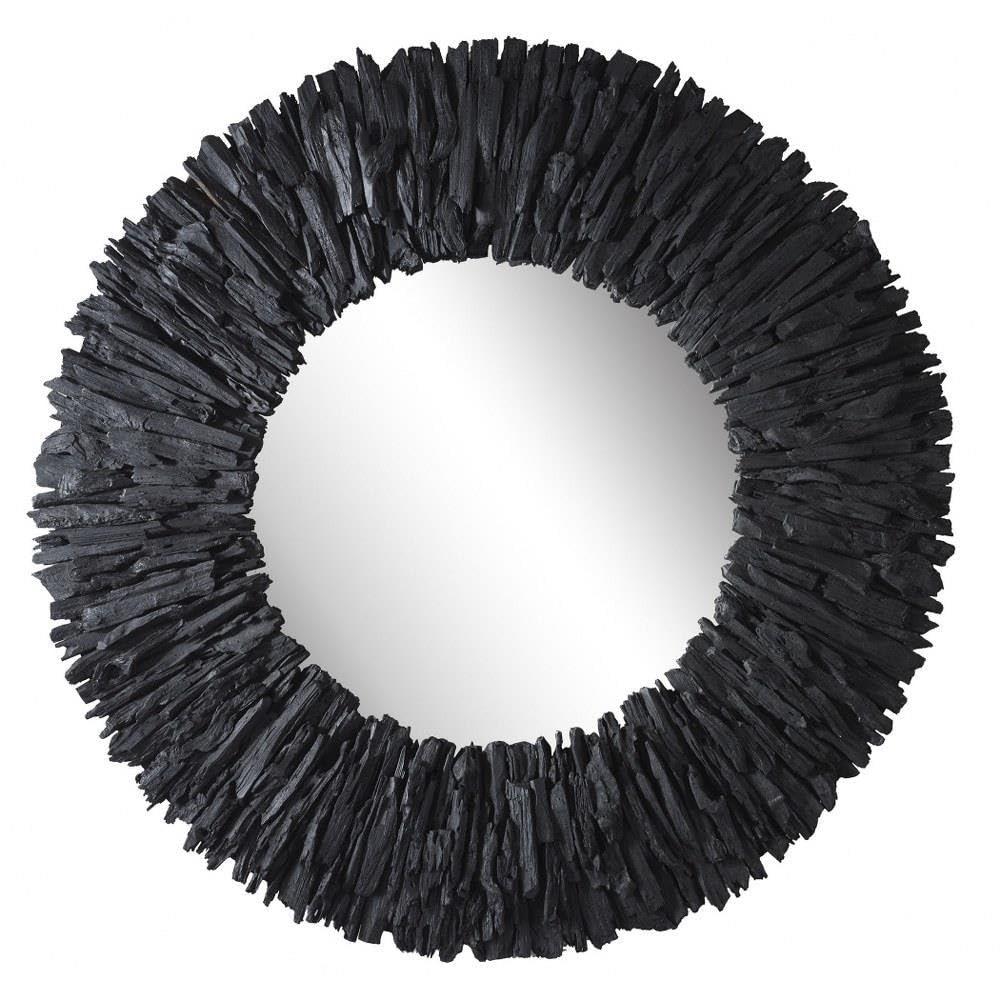 Black Teak Branch Round Wood Mirror, 39 Inches