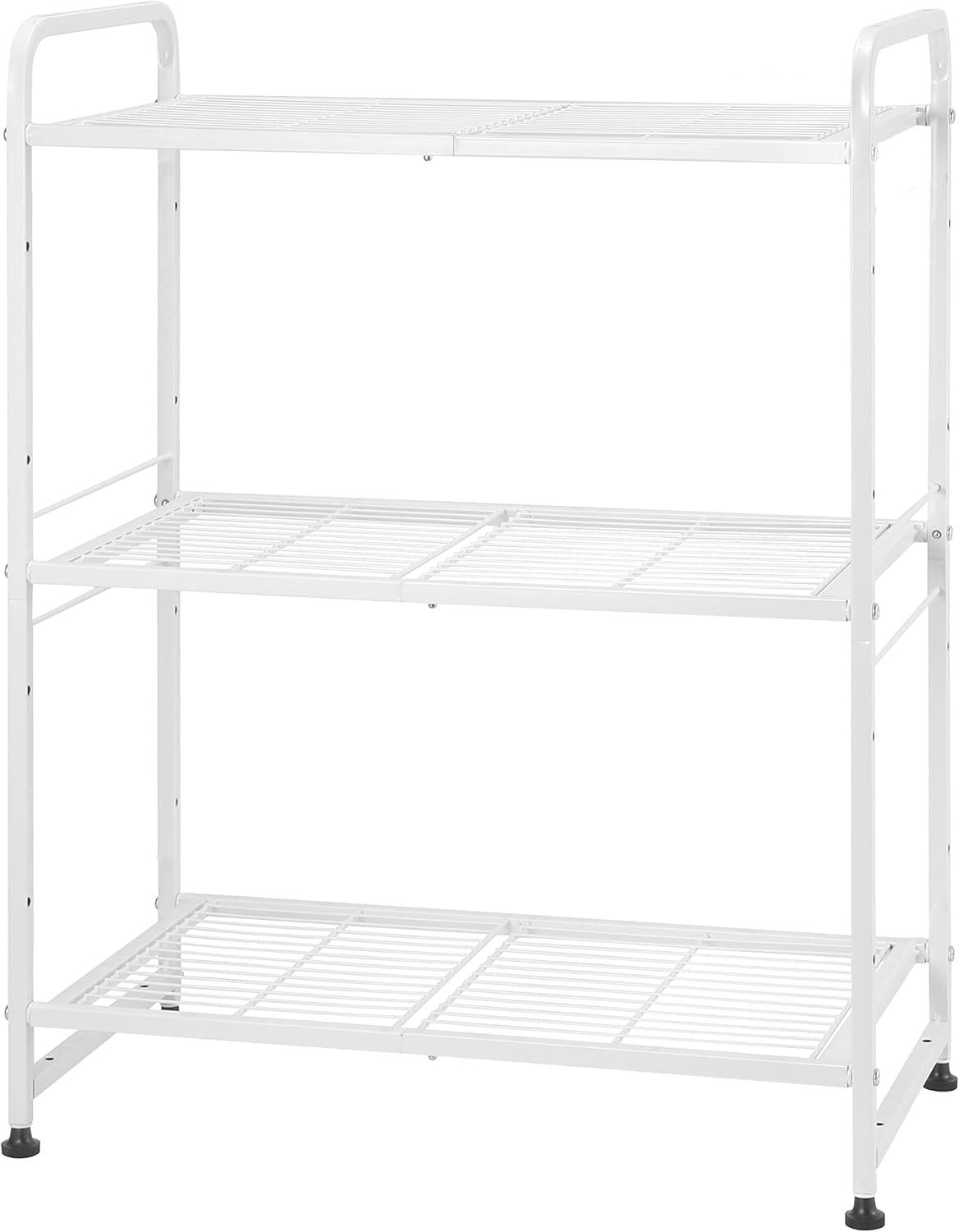 3 Tier Metal Storage Rack and Shelving, Stackable 30.4-Inch Width Utility Shelving Unit Wire Rack - Heavy Steel Material Pantry Shelves for Closets, White