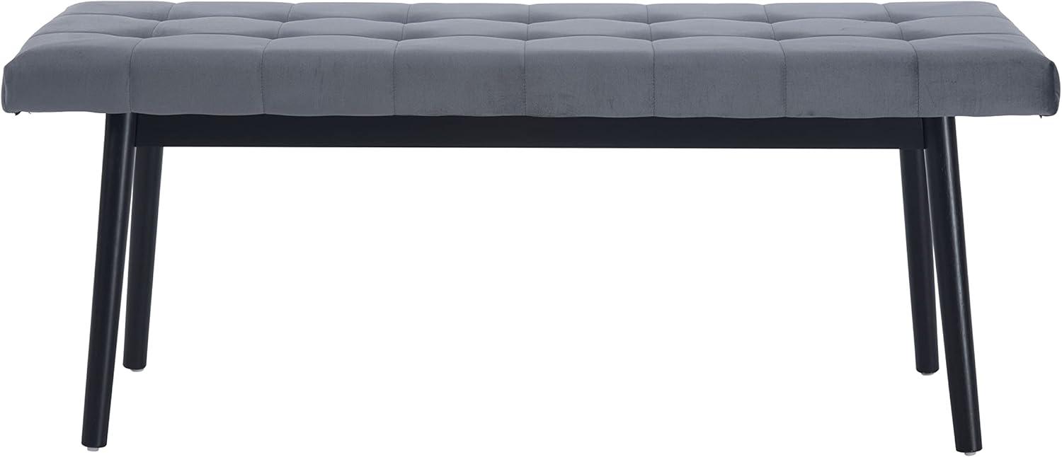 Tanner Bench Gray Black Velvet Mid Century Solid Wood Tufted Seating 42"