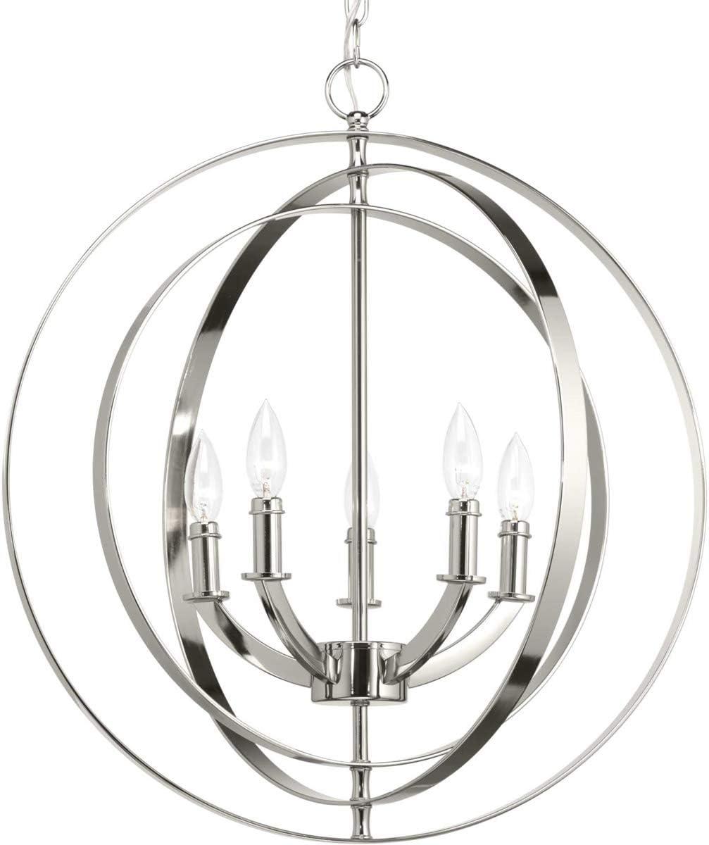 Progress Lighting Equinox 5-Light Chandelier Pendant, Steel, Polished Nickel, No Shade