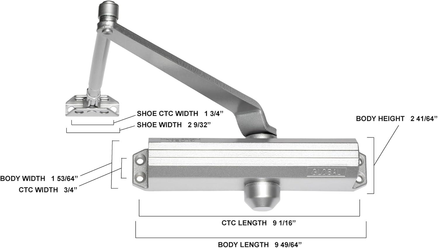 Global Door Controls TC200 Series ADA Closer with Back-Check Size 4 in Aluminum