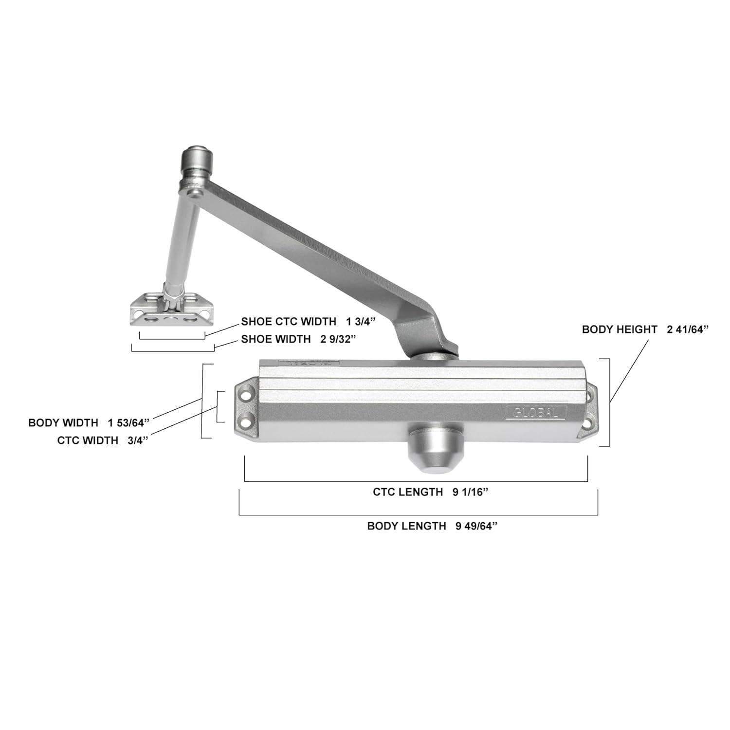 Global Door Controls TC200 Series ADA Closer with Back-Check Size 4 in Aluminum