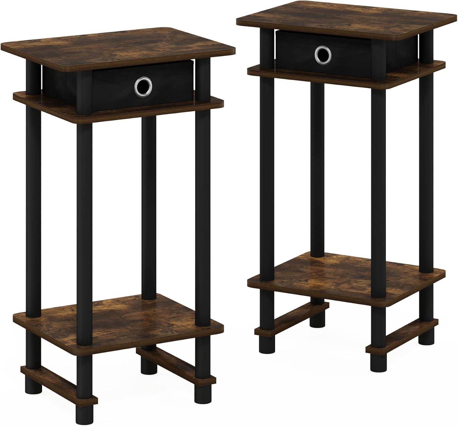 Furinno 2-17017 Turn-N-Tube Tall End Table with Bin, Amber Pine/Black/Black, Set of 2