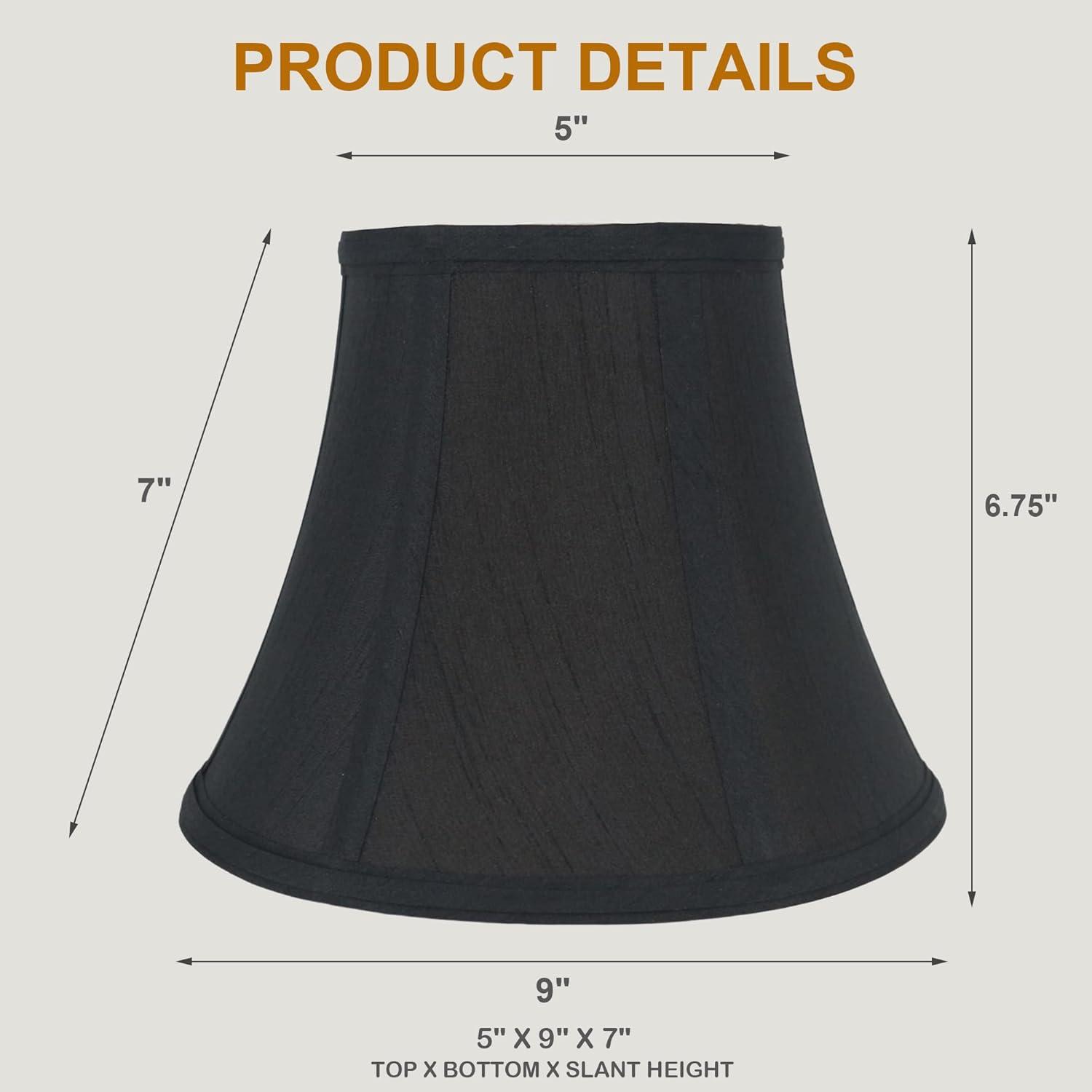 Faux Silk Bell Lamp Shade, 5 inch Top, 9 inch Bottom, 7 inch Slant Black Set of 2