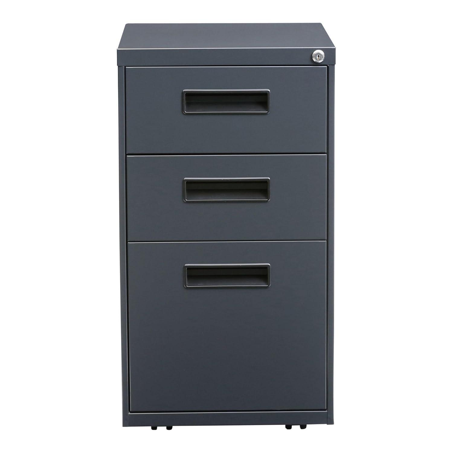 Alera 3-Drawer Lockable Steel Pedestal File Cabinet, Charcoal