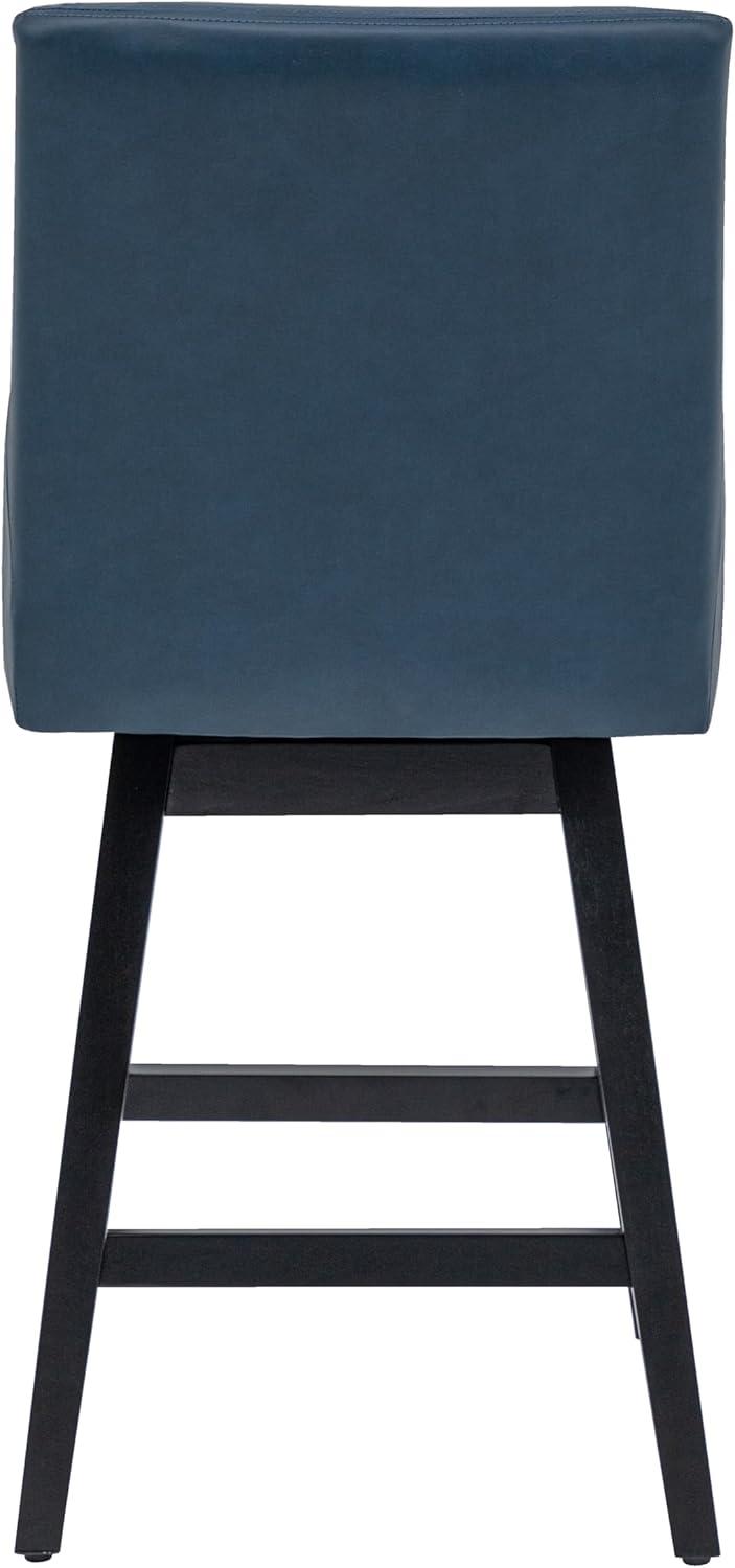 CHITA 26 inch Upholstered Swivel Fabric Counter Bar Stools with Back & Wood Legs Set of 2,Faux Leather in Navy Blue