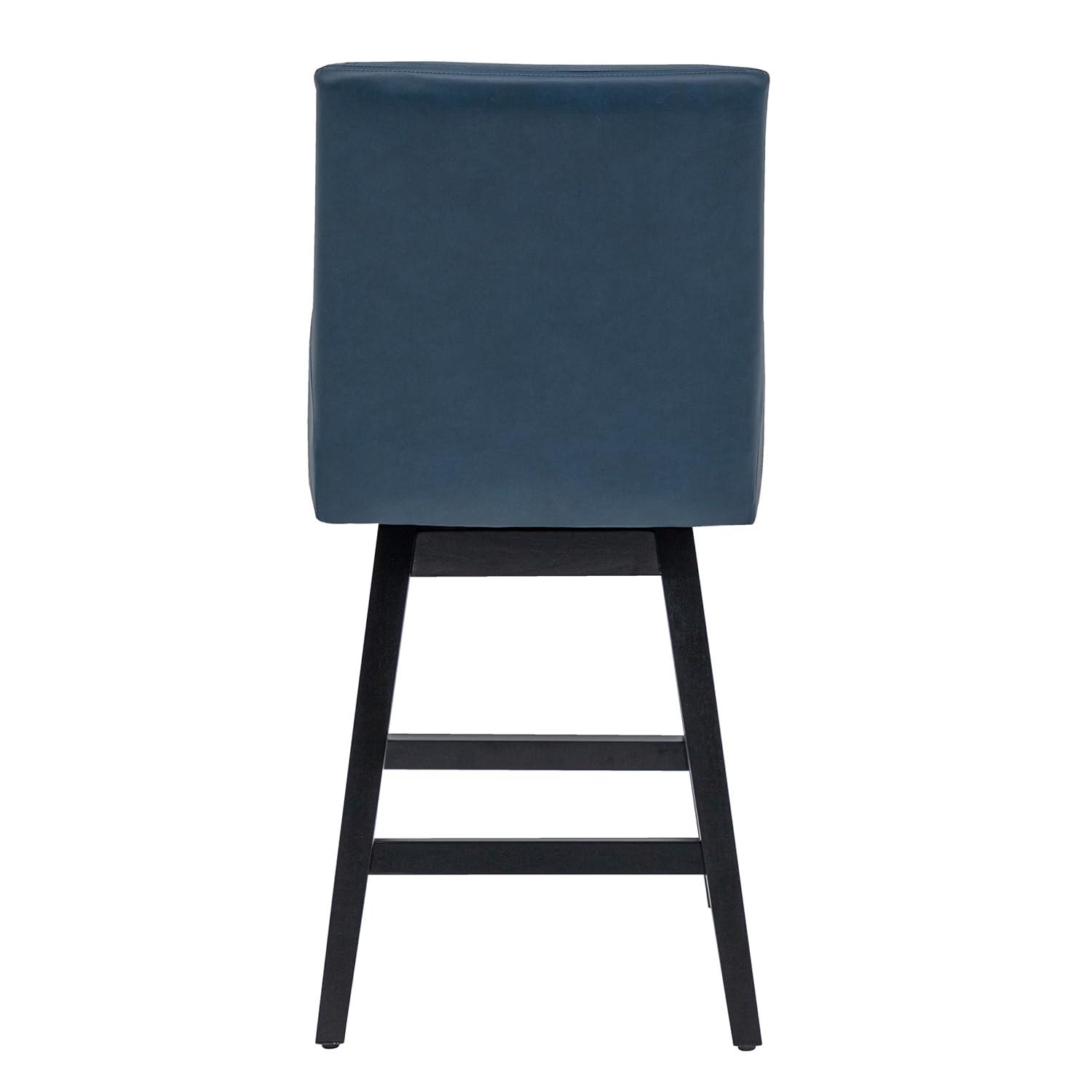CHITA 26 inch Upholstered Swivel Fabric Counter Bar Stools with Back & Wood Legs Set of 2,Faux Leather in Navy Blue