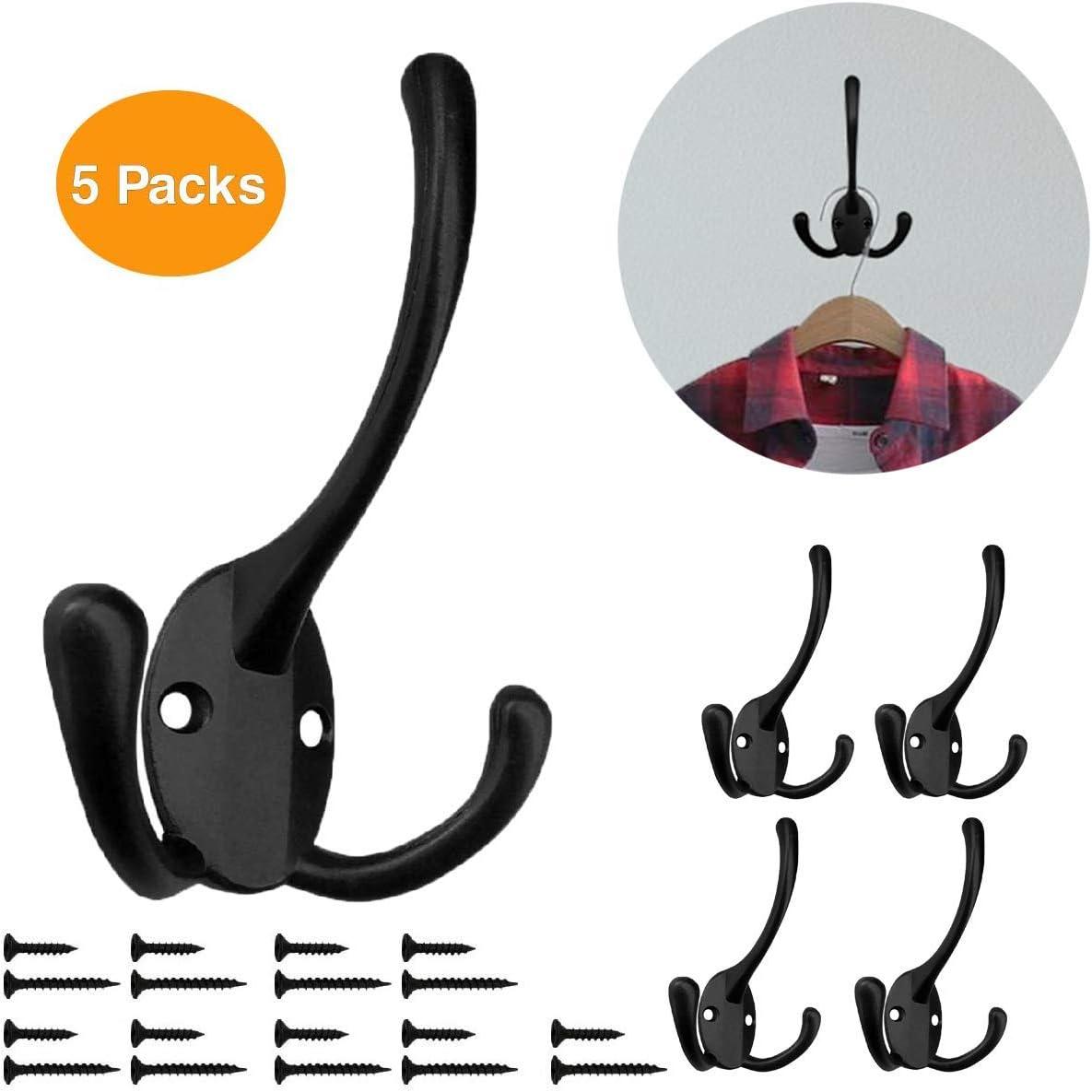 Wall Mounted Coat Hooks 5 Pack Heavy Duty Black Hardware Robe Hooks tive for Single Hanging Coats Towel Cubicle Classroom Kitchen Bath Backpack