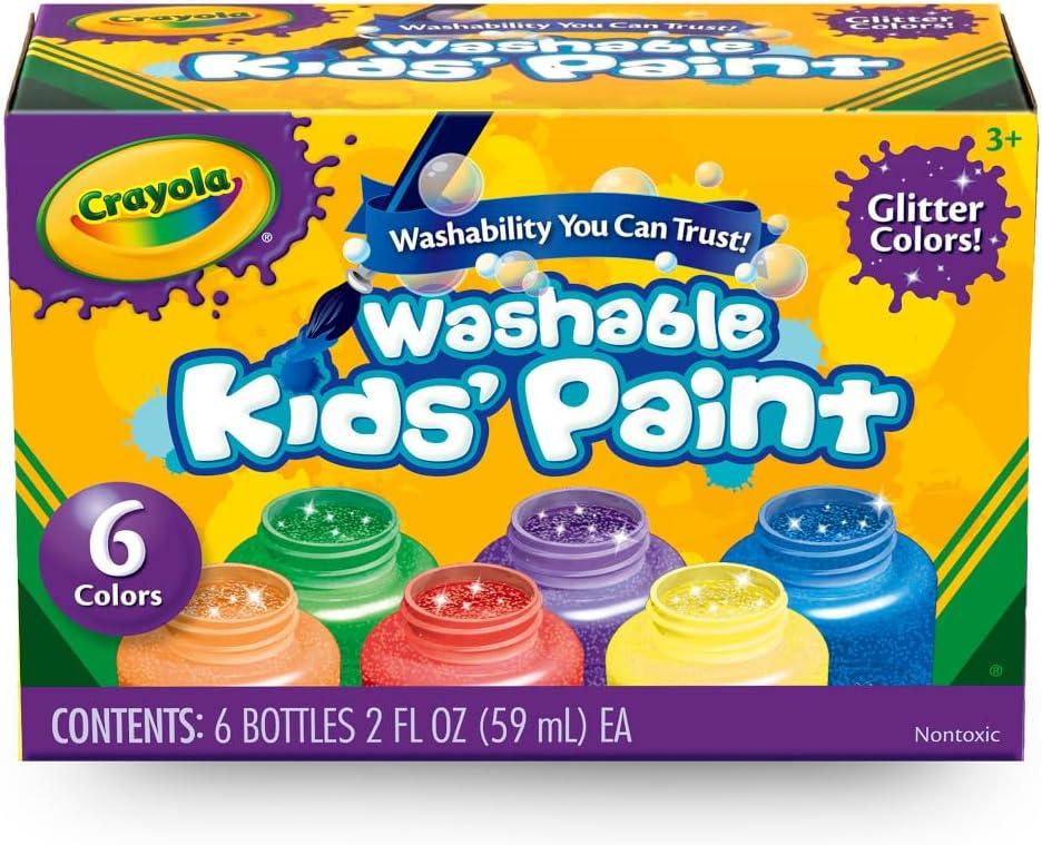 Vibrant Washable Kids Paint Set with Glitter, 12 Colors