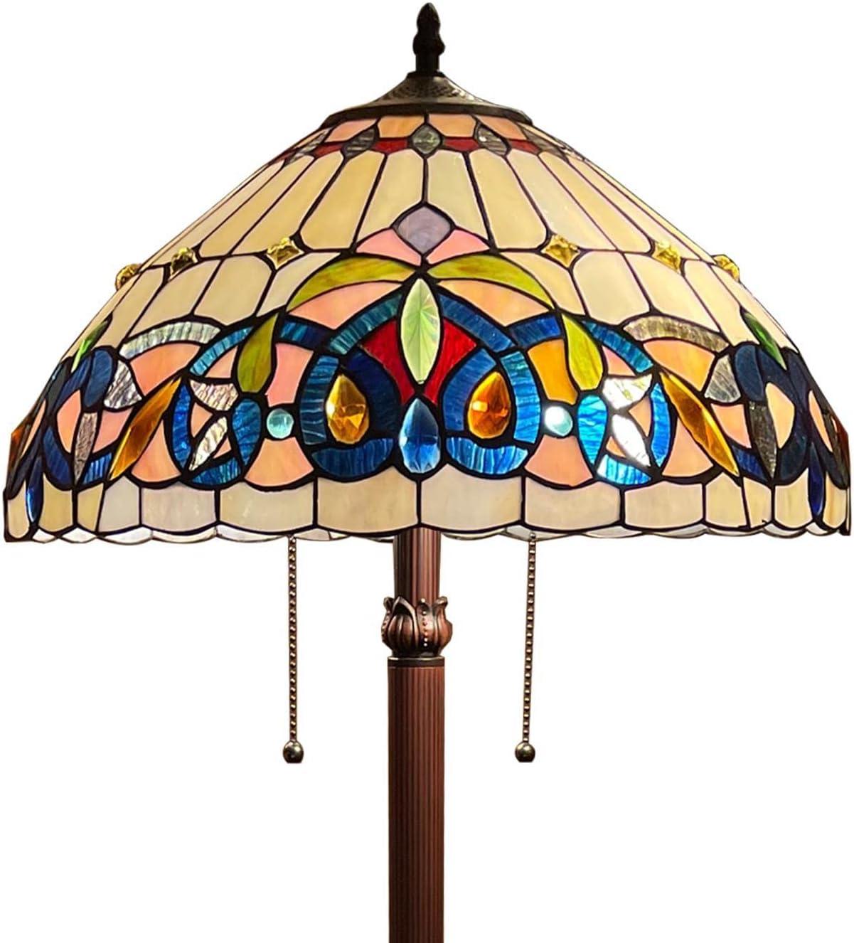 Victorian Tiffany-Style Dark Bronze Stained Glass Floor Lamp