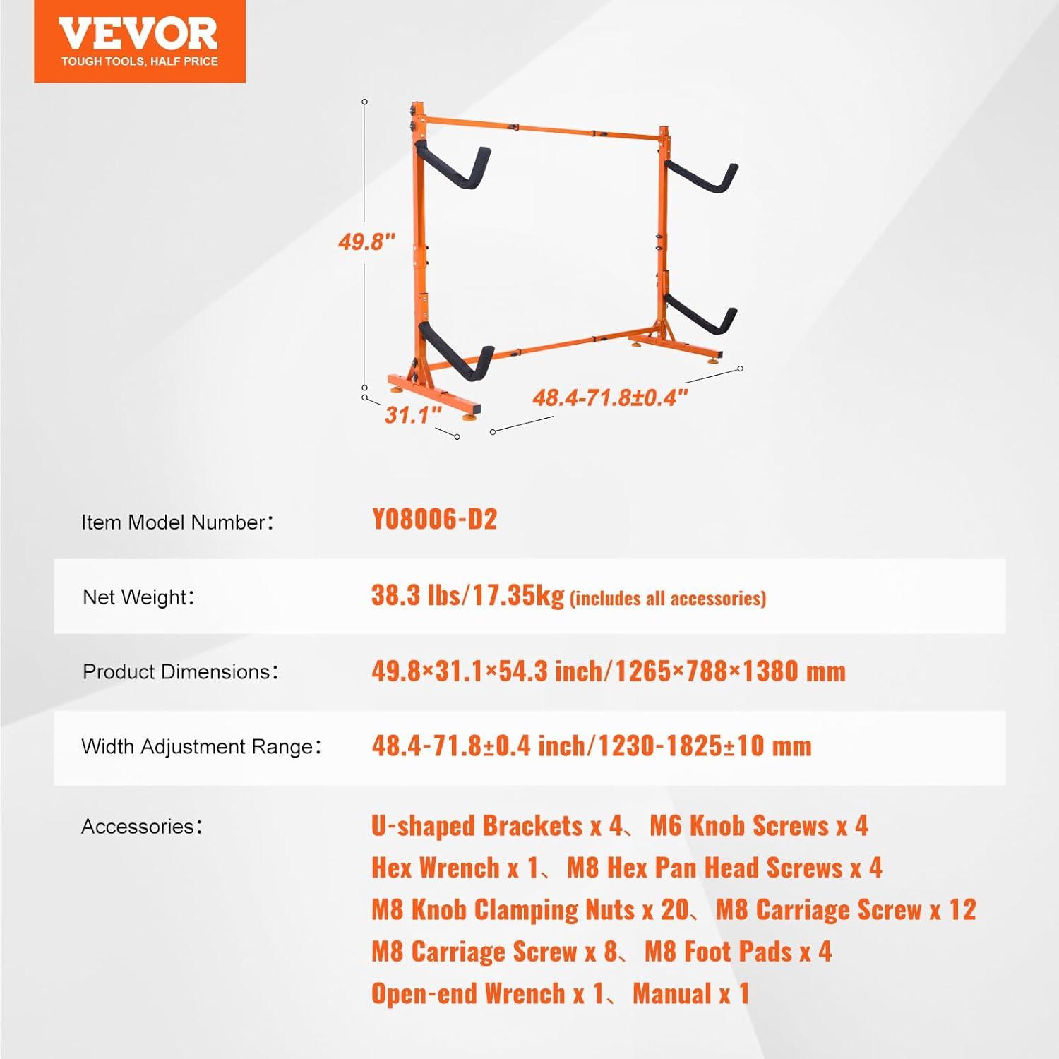 VEVOR Steel Freestanding Adjustable Kayak Rack DLS4G0000000D8BUTV0