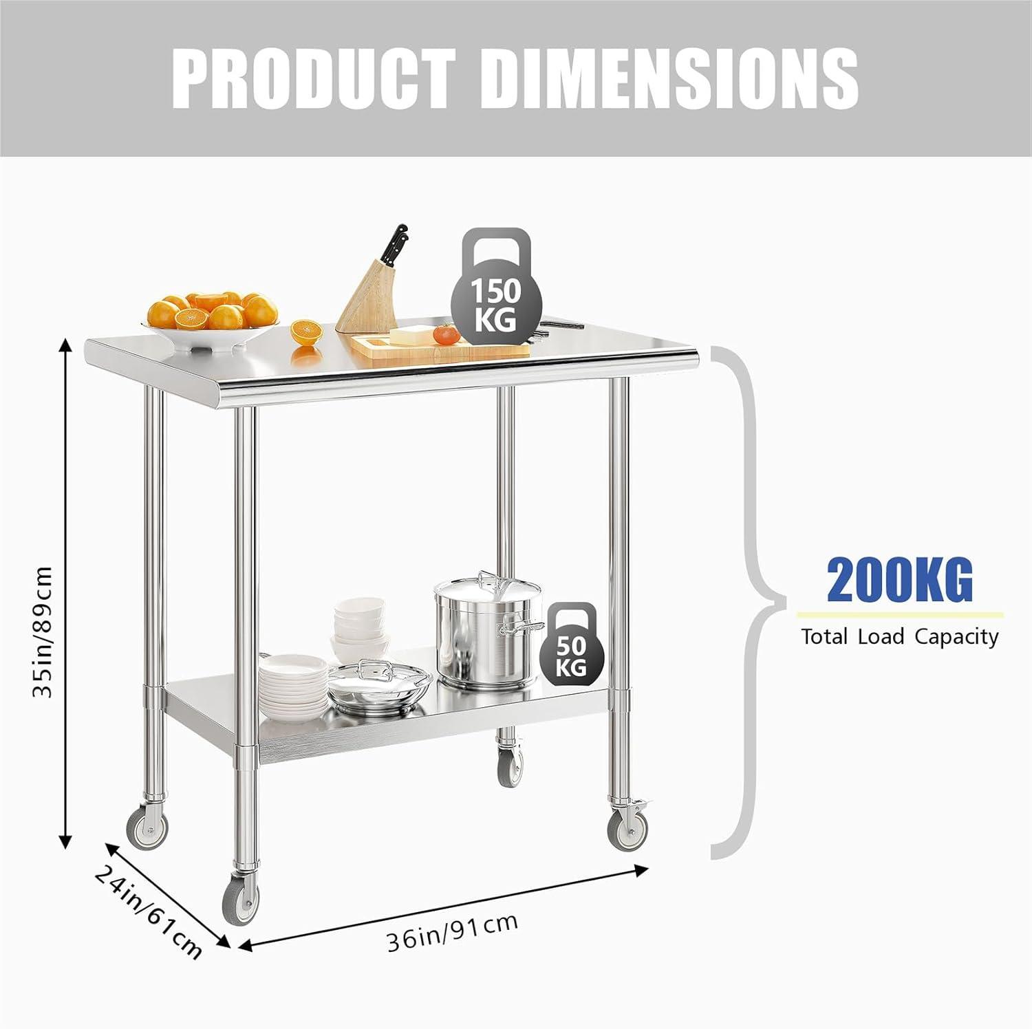 Mickeal Stainless Steel Top Workbench with Wheels