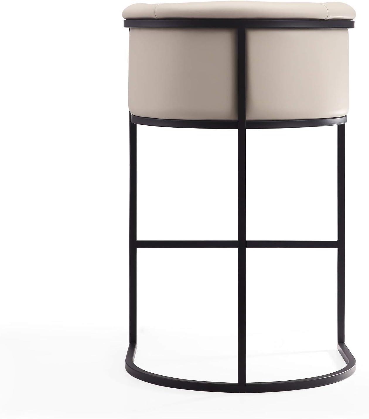 Cosmopolitan Upholstered Metal Barstool Cream - Manhattan Comfort: Midcentury Design, Faux Leather, No Assembly Required