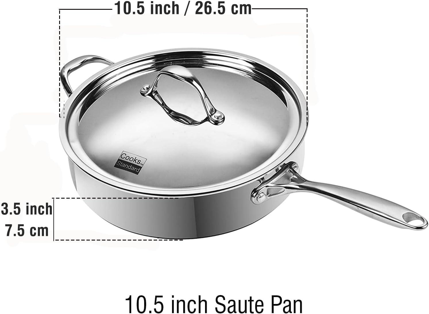 10.5-Inch Stainless Steel Induction Sauté Pan with Lid