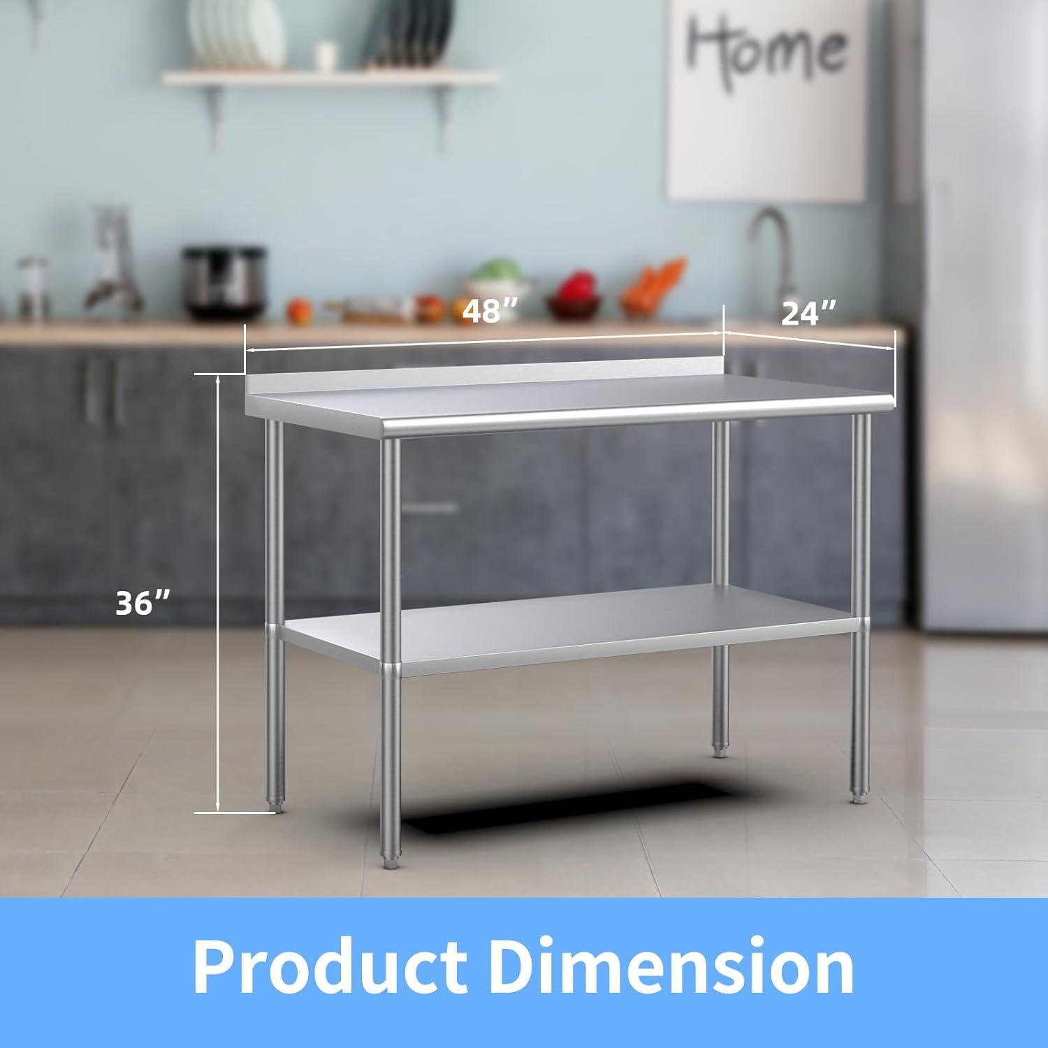 48-Inch Stainless Steel Work Table with Undershelf and Backsplash