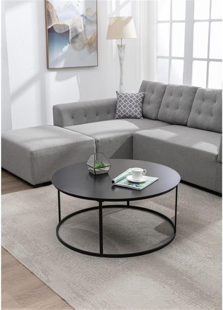 Robertson Round Metal Coffee Table Dark Brown Finish - Boraam: Mid-Century Modern, Pedestal Base, Wood & Iron