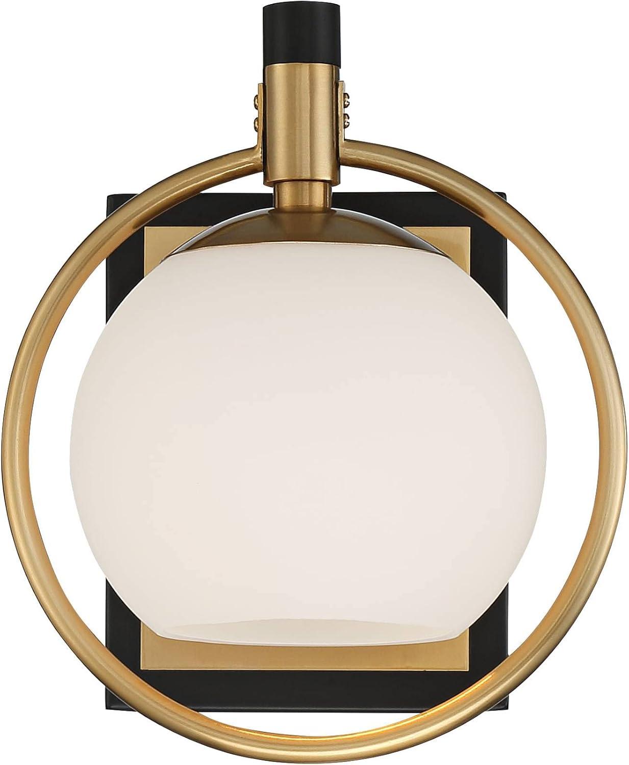 Possini Euro Design Carlyn Modern Wall Light Sconce Warm Brass Black Hardwire 8" Fixture Milky White Globe Glass for Bedroom Bathroom Vanity Reading