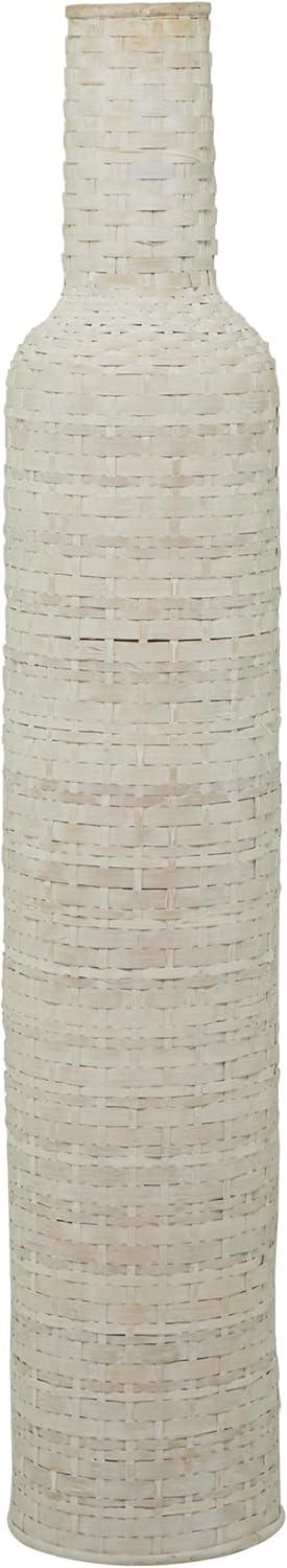 Studio 350 Florero Alto de Piso de Madera de Bambú Intrincadamente Tejido - Blanco O Marrón Blanco - 9"W, 48"H