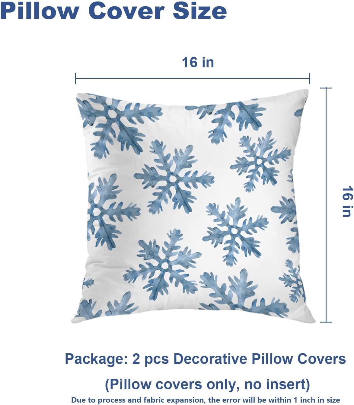 Batmerry Christmas Blue Decorative Pillow Covers, 16 x 16 Inch Blue Snow Winter with Snowflakes Falling White Crystal Double Sided Throw Pillow Covers Sofa Cushion Cover Square 16 Inches(Set of 2)