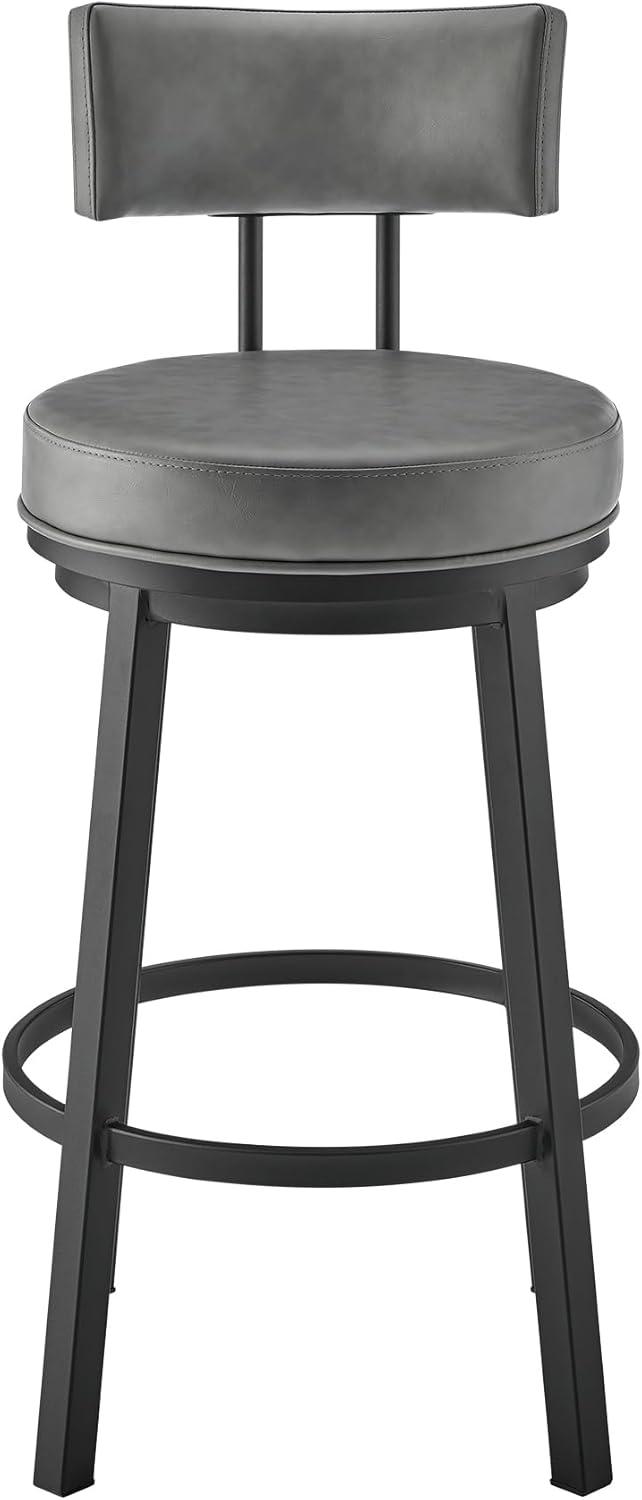 Armen Living Indoor Crux 26" Swivel Counter Stool in Brown Faux Leather and Walnut Wood