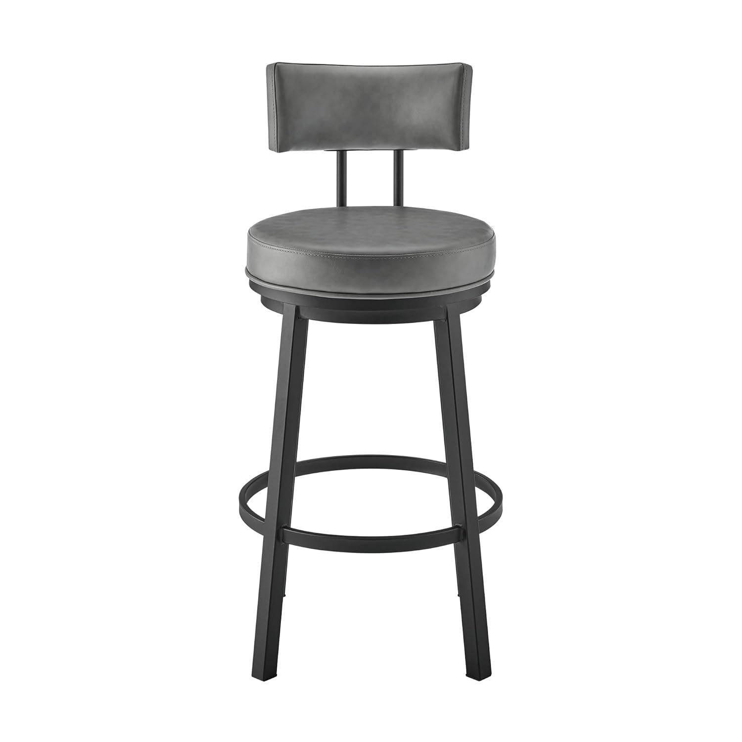 Armen Living Indoor Crux 26" Swivel Counter Stool in Brown Faux Leather and Walnut Wood