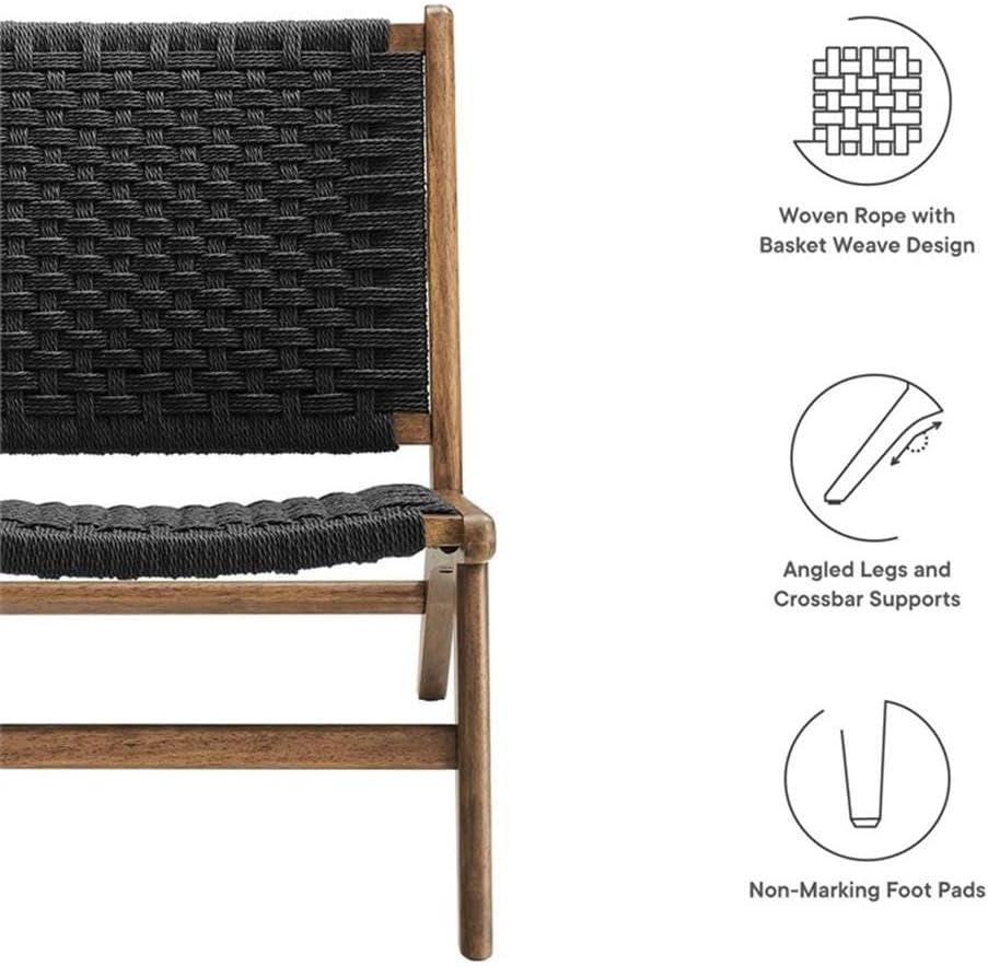 Modway Saoirse Woven Rope Wood Accent Lounge Chair in Walnut Black