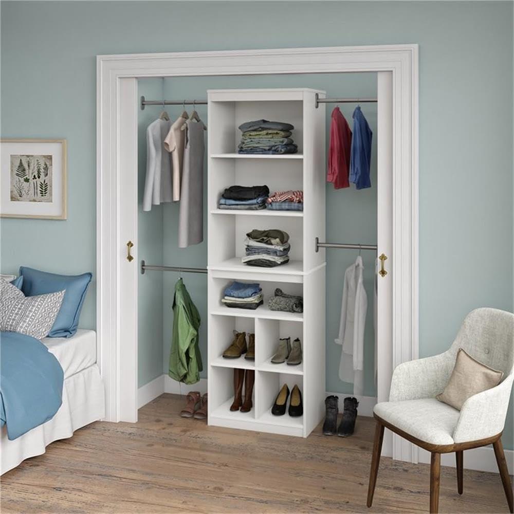 White Laminated Particleboard Closet Storage System with Adjustable Rods