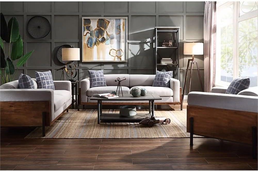 91" Pelton Sofa Fabric/Walnut - Acme Furniture: Linen Upholstery, Wood Frame, Metal Legs
