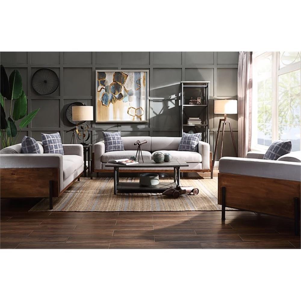 91" Pelton Sofa Fabric/Walnut - Acme Furniture: Linen Upholstery, Wood Frame, Metal Legs