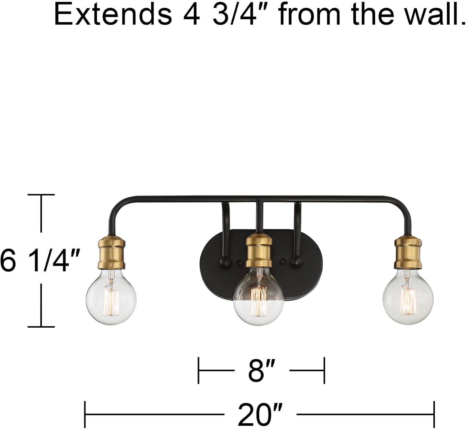 Aras Sleek Industrial Wall Light Black Brass 20" 3-Light Fixture