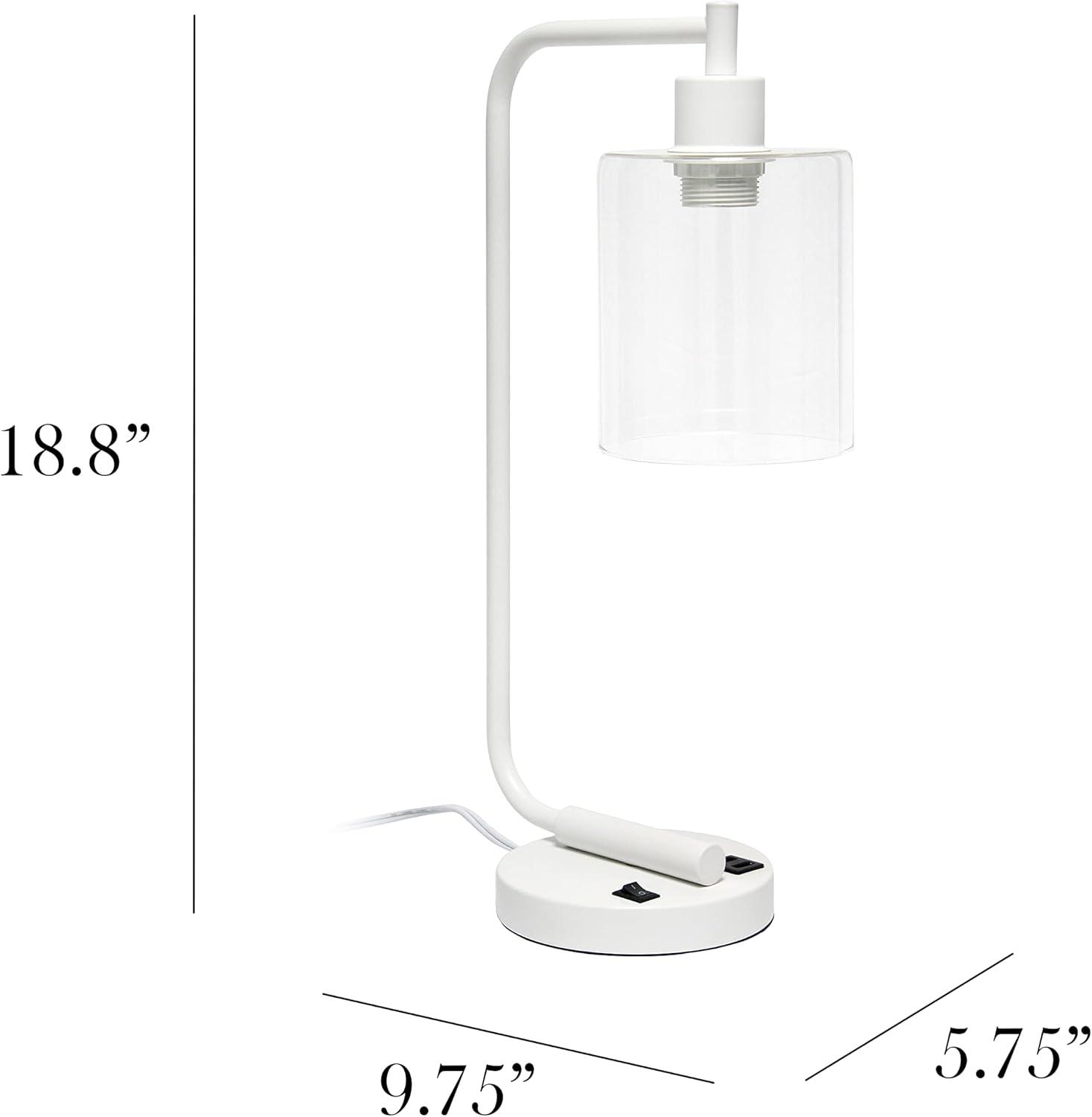 White Iron Desk Lamp with USB Port and Glass Shade